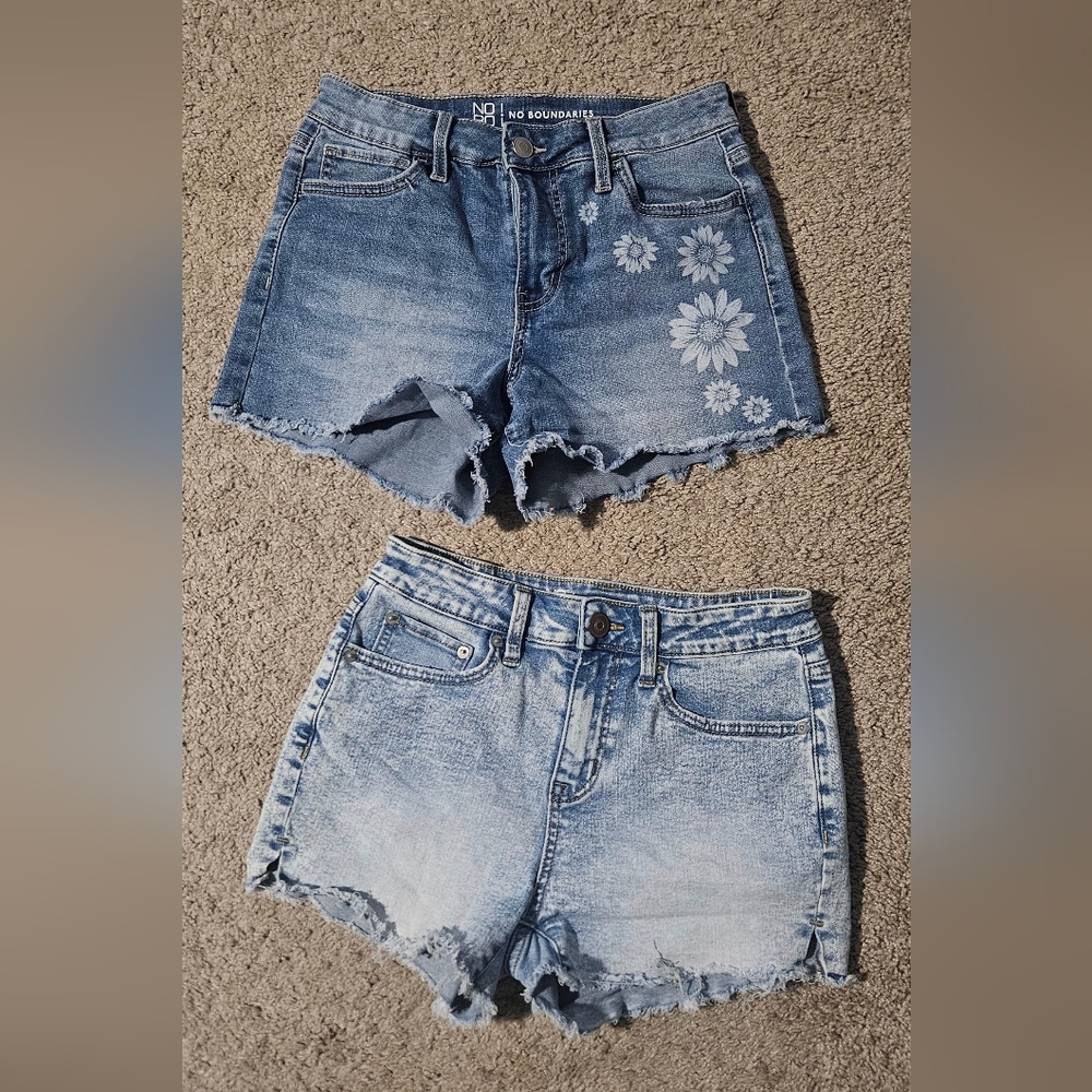 Two No Boundaries Light Blue Denim Shorts with White Floral Accen